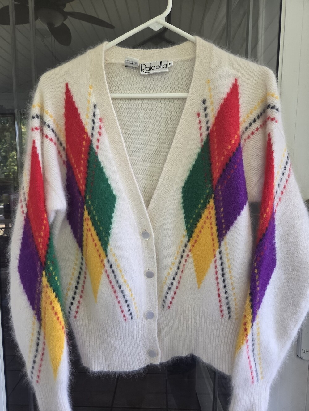 Rafaella Vgt Cream Angora, Rabbit Hair, Lambs Wool And Nylon Blend Cardigan Sz M